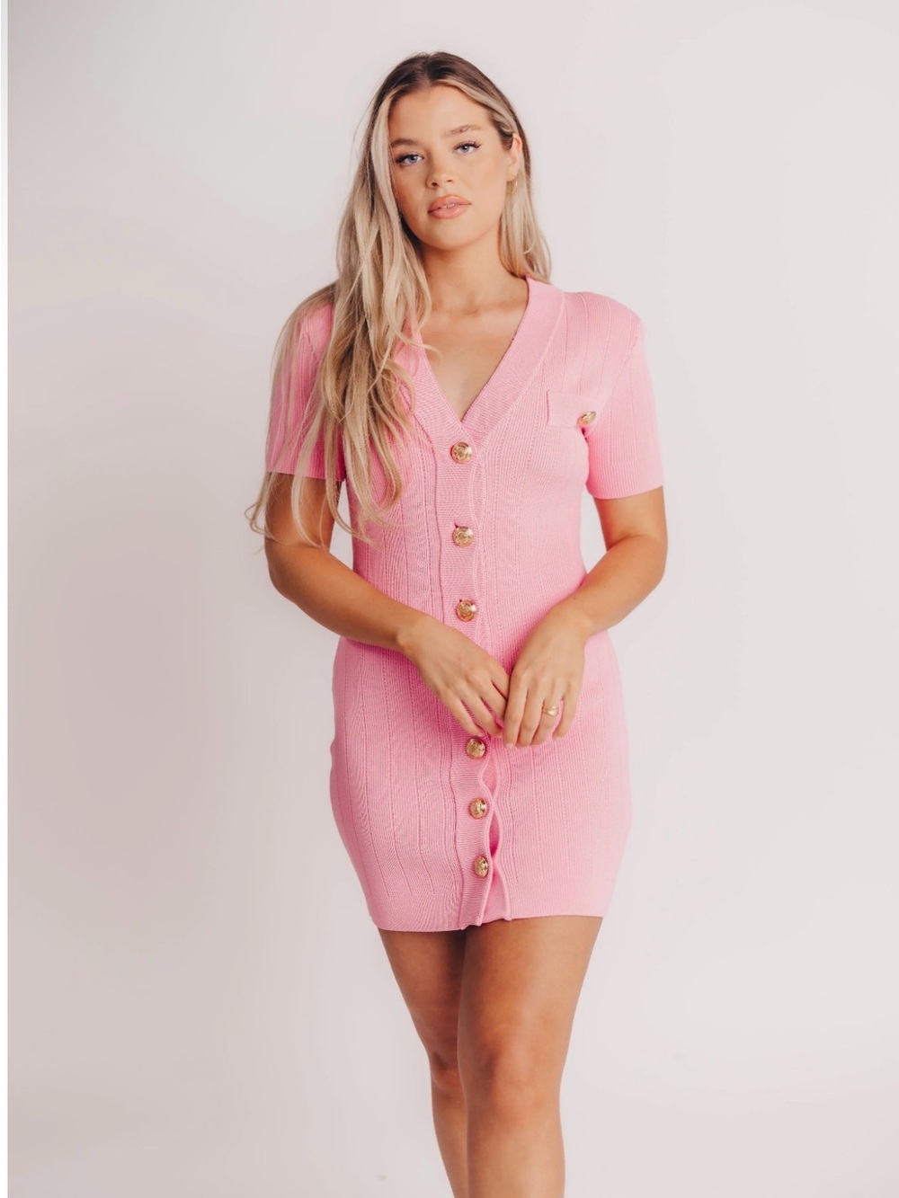 NWOT Nordstrom Endless Rose Sold Out Pink Ribbed Button-Front Knit Dress